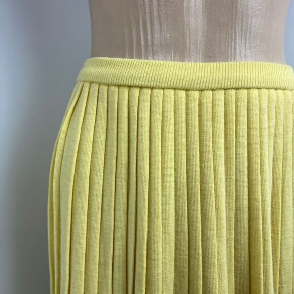 Vintage Women's XS Small High Waisted butter Yellow Accordion Pleated Midi Skirt - Picture 4 of 16